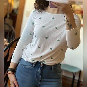 3/4 sleeve embroidered cactus shirt